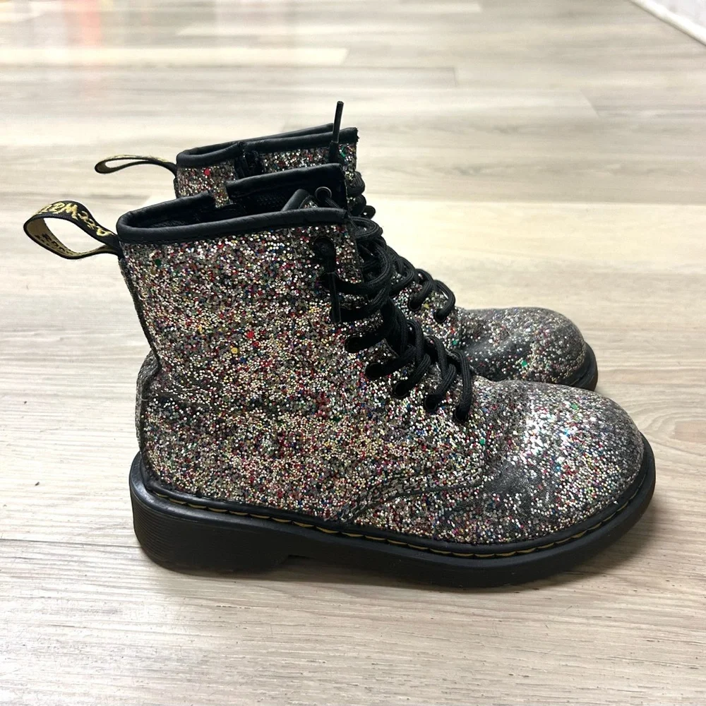 Dr Martens Boots Glitter J Combat 1460 Chunky Lace Up Girls Kids Size 3 Rainbow
